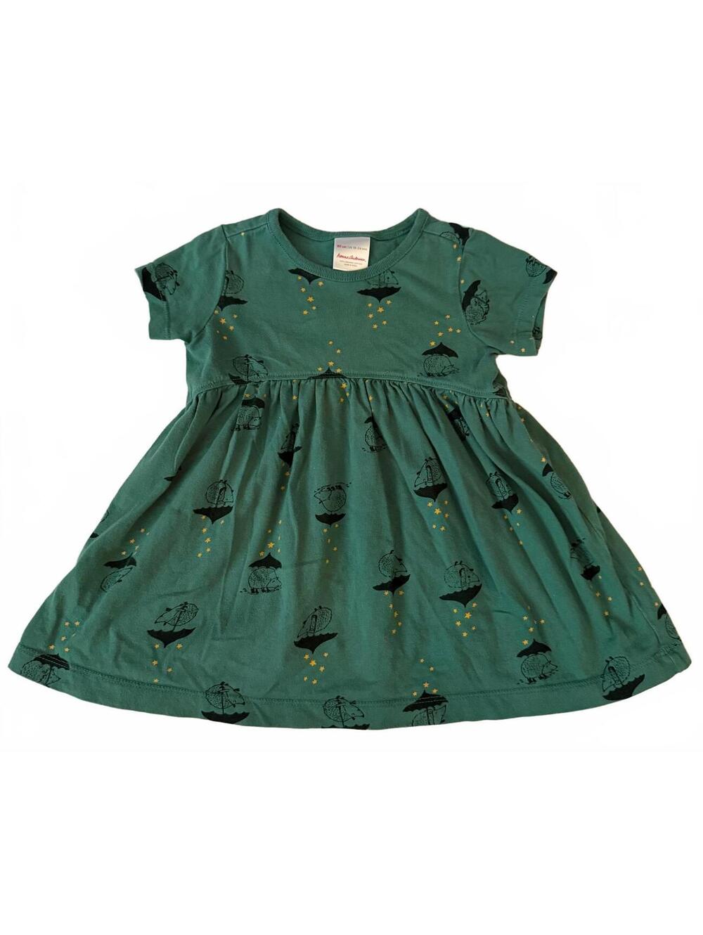 Hanna Andersson Hedgehog Umbrella Dress 18-24M 80 Organic Cotton Teal Green